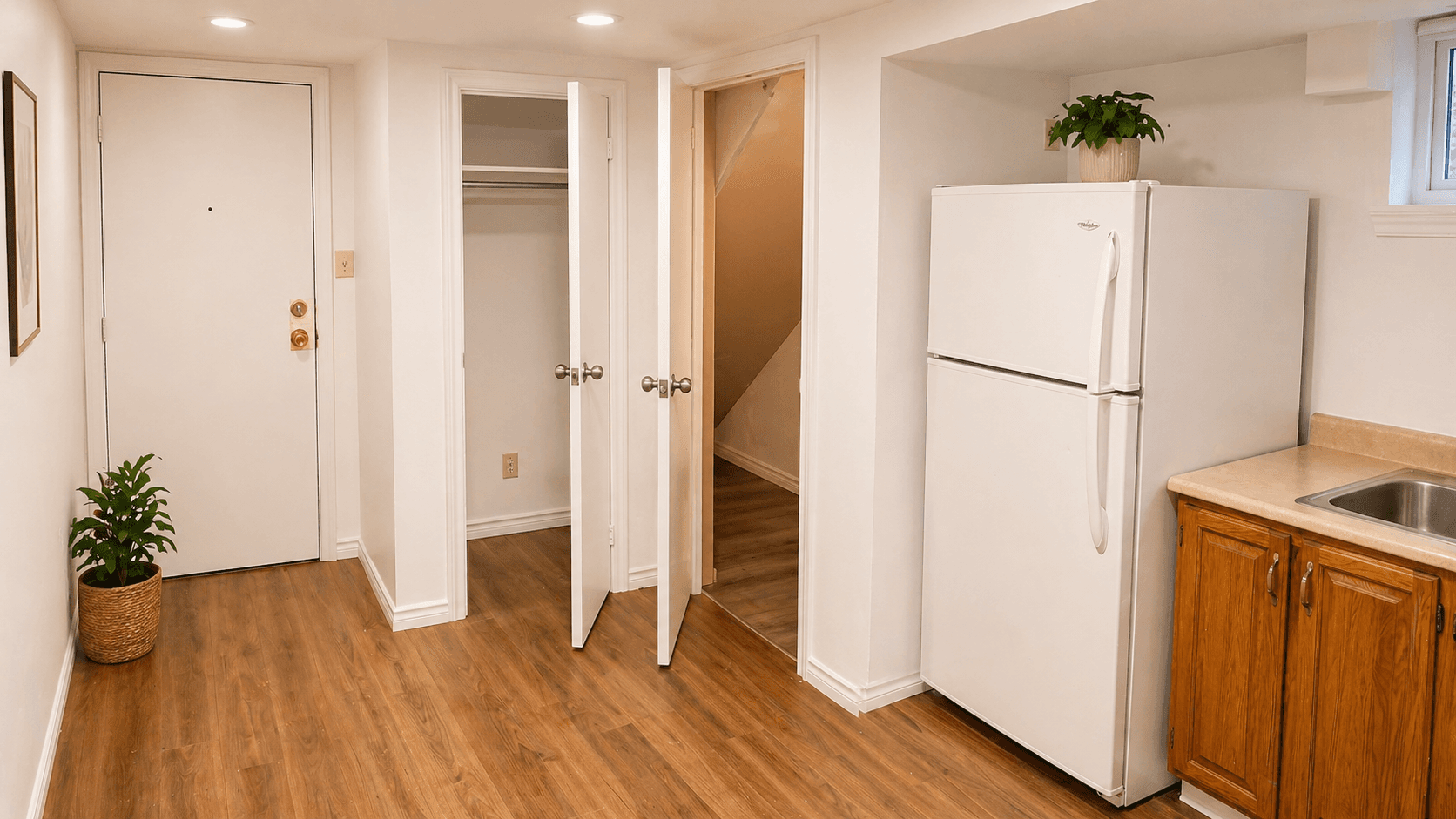 Compact Kitchen Area with Appliances at Modern 2-Bedroom Apartment in Hintonburg – Parking Included, a 2 bedroom rental in 5 Armstrong Street, Ottawa, ON, listed for $1,850 per month