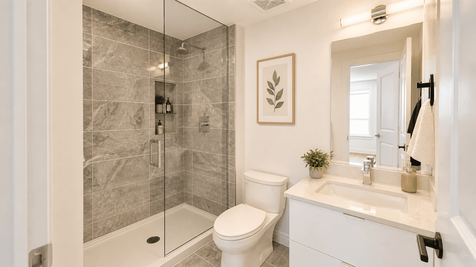 Modern Bathroom with Shower at 30 Elm Dr E Unit 1901, Mississauga, ON – Condo Apartment, a 1 bedroom rental in 30 Elm Dr W, Mississauga, ON, listed for $1,200 per month