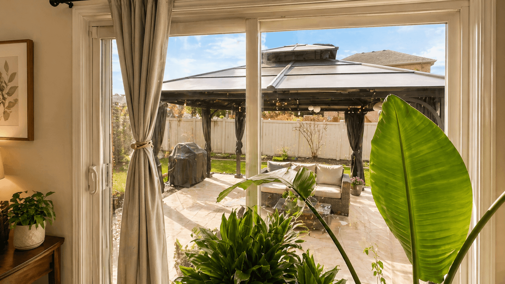 Backyard Patio with Seating Area at 2 Bedroom Main Floor Unit in Northeast Ajax – 45 Thackery Drive, a 2 bedroom rental in 45 Thackery Drive, Ajax, ON, listed for $750 per month