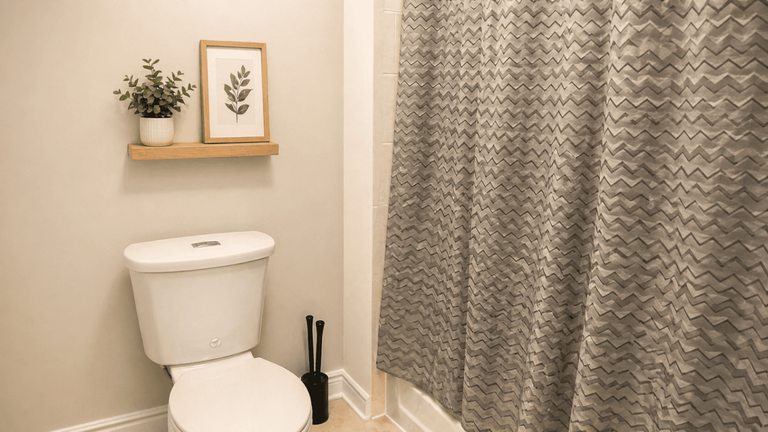 Modern Bathroom with Shower and Plant Decor at 2 Bedroom Main Floor Unit in Northeast Ajax – 45 Thackery Drive, a 2 bedroom rental in 45 Thackery Drive, Ajax, ON, listed for $750 per month