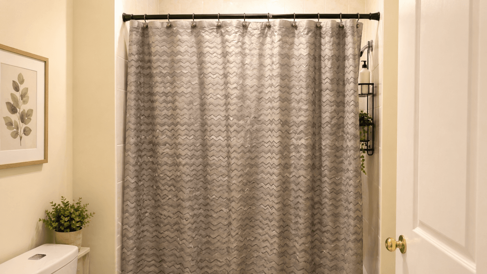 Stylish Bathroom with Shower Curtain at 2 Bedroom Main Floor Unit in Northeast Ajax – 45 Thackery Drive, a 2 bedroom rental in 45 Thackery Drive, Ajax, ON, listed for $750 per month