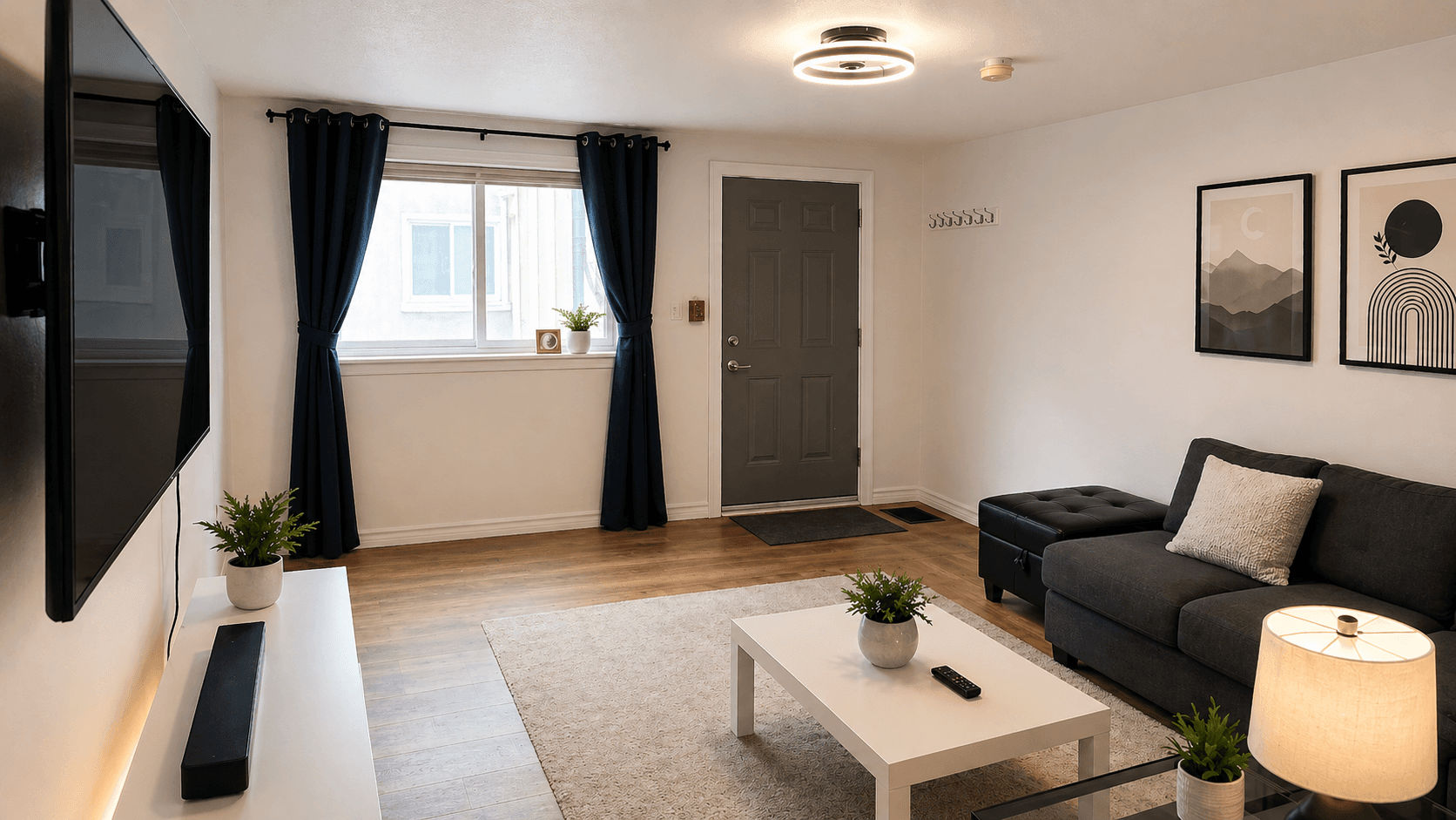 Cozy Living Room with Modern Decor at Modern 1-Bedroom Condo in Hintonburg, Ottawa – Prime Location, a 1 bedroom rental in 4 Armstrong Street, Ottawa, ON, listed for $1,795 per month