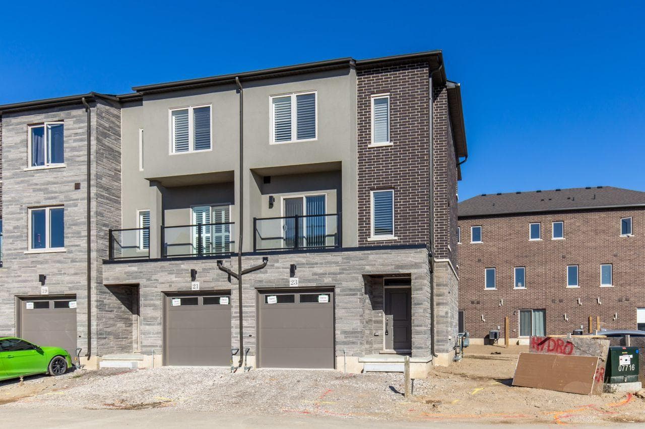 Modern Townhouse Exterior View at 1 Bedroom Townhouse for $1,200, a 1 bedroom rental in 23 BayBerry Lane, Hamilton, ON, listed for $1,200 per month
