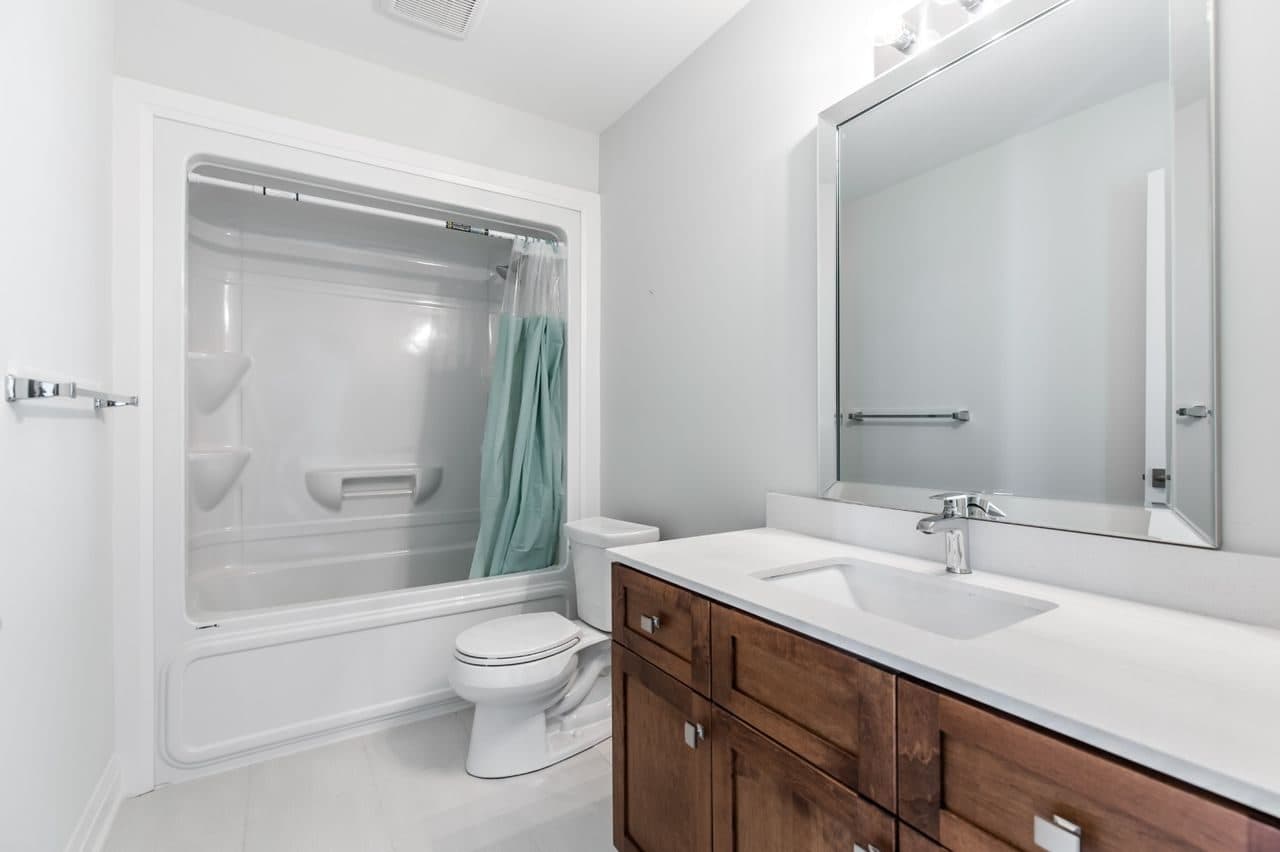 Modern Bathroom with Shower and Vanity at 1 Bedroom Townhouse for $1,200, a 1 bedroom rental in 23 BayBerry Lane, Hamilton, ON, listed for $1,200 per month